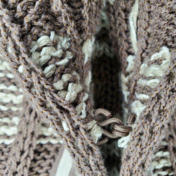 Chicos Women's Fringe Ribbed Knit Cardigan Sweater Size 3 Designer Sleeve Pocket - Picture 8 of 11